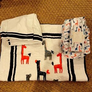 Pottery Barn Kids Harper Giraffe Crib Quilt, Fitted Sheets, and Skirt